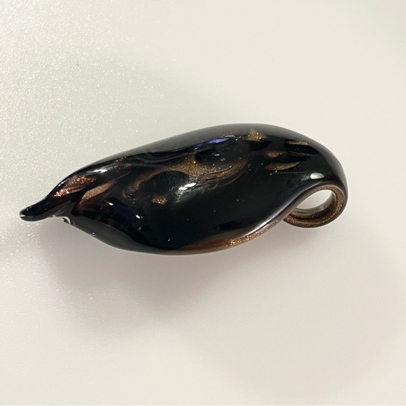 Hand-blown Lampwork Black Brown Gold Glitter Glass Swirl Teardrop Pendant - Picture 3 of 16
